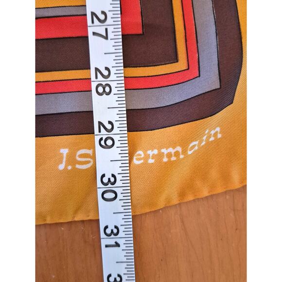 Vintage JS Germain Scarf Hand Rolled Hem 1970's Geometric Print Square Brown - Picture 7 of 8